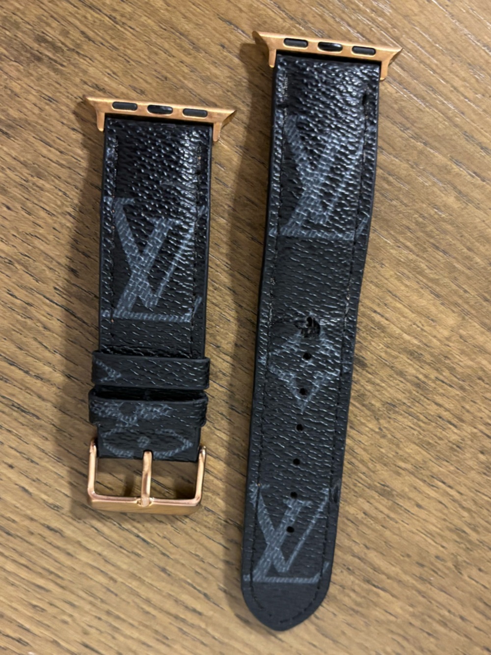 Black Monogram Apple Watch Strap with Rose Gold hardware